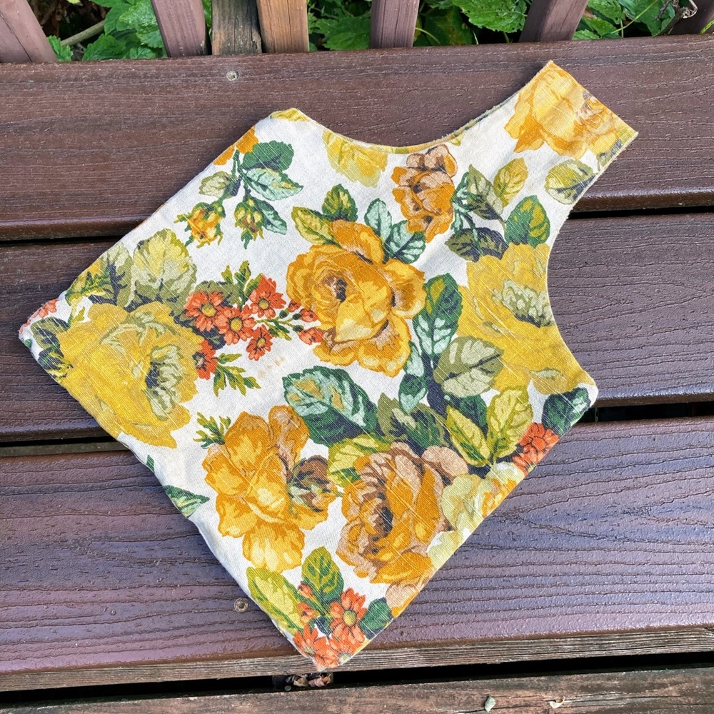 Vintage 70s Handmade Floral Fabric Open Tote Bag